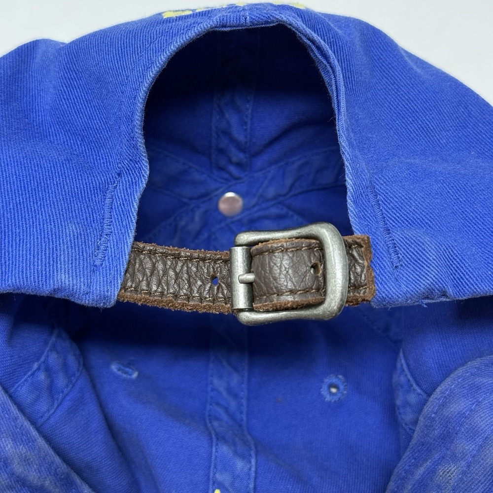 Vintage Polo Ralph Lauren Hat Cap Leather Strap Back Cotton Dad Blue Yellow Pony - Picture 5 of 10